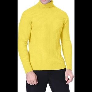 New Mens Turtleneck Thermal Lightweight Patterned Sweater Multiple Sizes Yellow